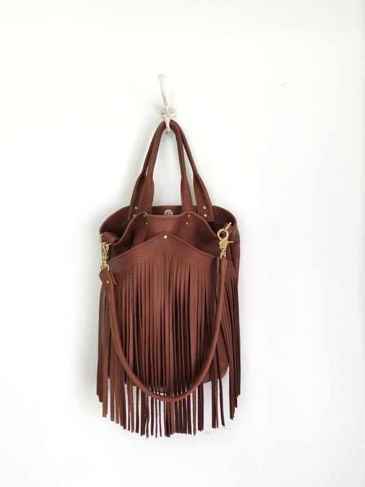 Leather fringe boho handbag