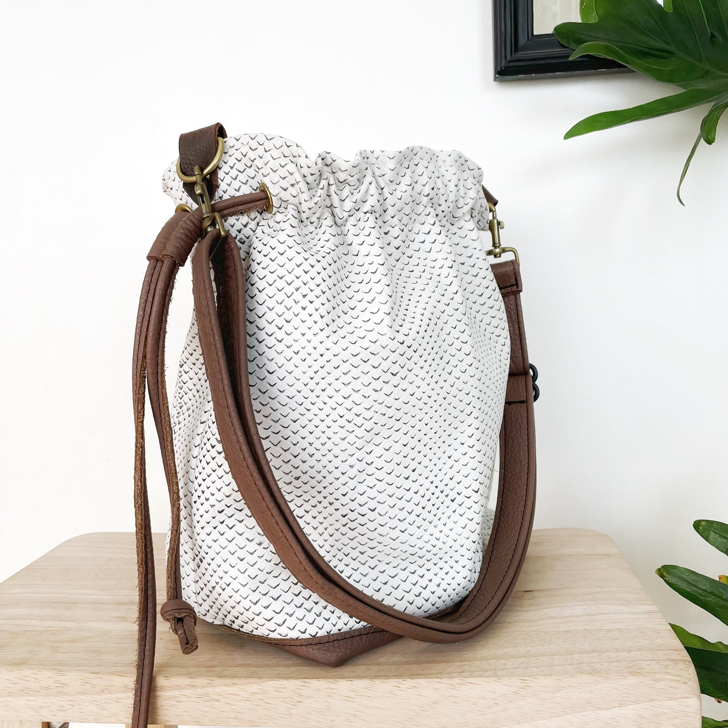 Leather Drawstring Tote Bag